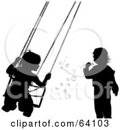 Royalty Free RF Clipart Illustration Of A Digital Collage Of Children Swinging And Blowing Bubbles Silhouettes