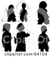 Royalty Free RF Clipart Illustration Of A Digital Collage Of Black Children Playing Silhouettes