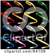 Royalty Free RF Clipart Illustration Of A Digital Collage Of Colorful Curly Confetti Strips On A Black Background Version 1