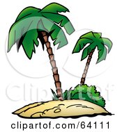 Poster, Art Print Of Tropical Sandy Island With Two Palm Trees