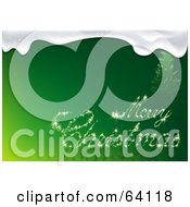 Royalty Free RF Clipart Illustration Of A Border Of Snow Over A Green Merry Christmas Greeting Background With A Tree
