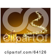 Royalty Free RF Clipart Illustration Of A Simple Sparkle Christmas Tree With A Gold Present by dero