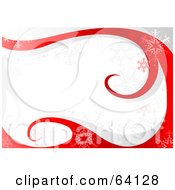 Poster, Art Print Of White Christmas Background With Snowflakes And Red Swirl Waves