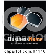 Pre-Made Logo Of Orange And Black Hexagons Above Space For A Business Name And Company Slogan On Black