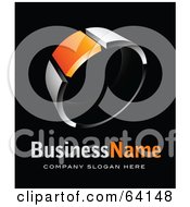 Royalty Free RF Clipart Illustration Of A Pre Made Logo Of A Chrome And Orange Ring Above Space For A Business Name And Company Slogan On Black
