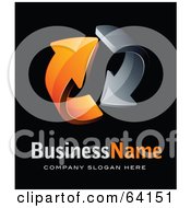 Pre-Made Logo Of Chrome And Orange Circling Arrows Above Space For A Business Name And Company Slogan On Black