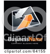 Poster, Art Print Of Pre-Made Logo Of Orange And Gray Arrows Above Space For A Business Name And Company Slogan On Black