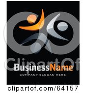 Poster, Art Print Of Pre-Made Logo Of Orange And Gray People Above Space For A Business Name And Company Slogan On Black