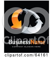 Royalty Free RF Clipart Illustration Of A Pre Made Logo Of Chrome And Orange Circling Arrows Above Space For A Business Name And Company Slogan On Black