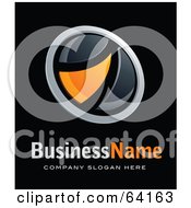 Royalty Free RF Clipart Illustration Of A Pre Made Logo Of An Orange Round Swoosh Button Above Space For A Business Name And Company Slogan On Black