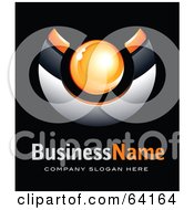 Royalty Free RF Clipart Illustration Of A Pre Made Logo Of An Orange Orb And Chrome Half Circle Above Space For A Business Name And Company Slogan On Black