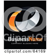 Poster, Art Print Of Pre-Made Logo Of An Orange And Chrome Circling Ring Above Space For A Business Name And Company Slogan On Black