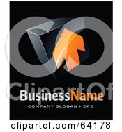 Poster, Art Print Of Pre-Made Logo Of An Orange Arrow Cube Above Space For A Business Name And Company Slogan On Black