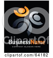 Poster, Art Print Of Pre-Made Logo Of Orange And Chrome People In A Circle Above Space For A Business Name And Company Slogan On Black