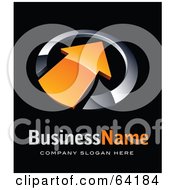 Poster, Art Print Of Pre-Made Logo Of An Orange Pointing Arrow Above Space For A Business Name And Company Slogan On Black