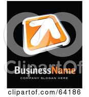 Royalty Free RF Clipart Illustration Of A Pre Made Logo Of An Orange Arrow Square Above Space For A Business Name And Company Slogan On Black