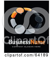 Poster, Art Print Of Pre-Made Logo Of Gray And Orange People Holding Hands Above Space For A Business Name And Company Slogan On Black
