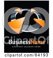 Royalty Free RF Clipart Illustration Of A Pre Made Logo Of Orange Arrows On A Dial Above Space For A Business Name And Company Slogan On Black