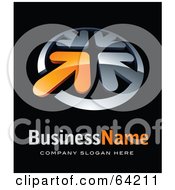 Poster, Art Print Of Pre-Made Logo Of Four Chrome And Orange Arrows Above Space For A Business Name And Company Slogan On Black