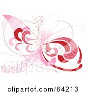 Poster, Art Print Of Abstract Background Of Pink And Red Bubbles Waves And Swirls Over White