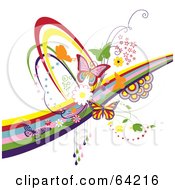 Royalty Free RF Clipart Illustration Of A Background Of Colorful Butterflies Circles Swooshes And Rainbows On White