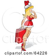 Poster, Art Print Of Sexy Shopping Christmas Pinup Woman In A Santa Suit Dress