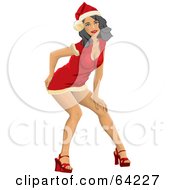 Poster, Art Print Of Sexy Christmas Pinup Woman In A Santa Suit Dress Bending Over