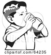 Poster, Art Print Of Black And White Little Boy Drinking From A Cup