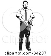 Royalty Free RF Clipart Illustration Of A Black And White Security Guard Man Standing by David Rey