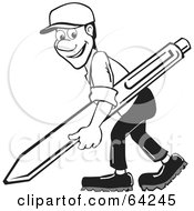 Royalty Free RF Clipart Illustration Of A Black And White Man Carrying A Giant Pen by David Rey