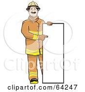 Poster, Art Print Of Friendly Fireman Standing And Pointing To A Blank Sign