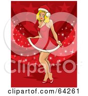 Royalty Free RF Clipart Illustration Of A Sexy Christmas Pinup Woman Dancing In A Santa Suit Dress by David Rey