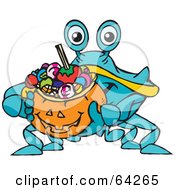 Trick Or Treating Blue Crab Holding A Pumpkin Basket Full Of Halloween Candy