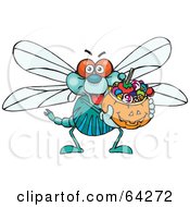 Poster, Art Print Of Trick Or Treating Dragonfly Holding A Pumpkin Basket Full Of Halloween Candy