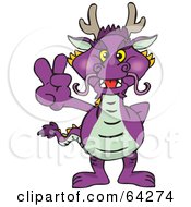 Royalty Free RF Clipart Illustration Of A Peaceful Purple Dragon Gesturing The Peace Sign