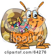 Poster, Art Print Of Trick Or Treating Hermit Crab Holding A Pumpkin Basket Full Of Halloween Candy