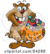 Poster, Art Print Of Trick Or Treating Gopher Holding A Pumpkin Basket Full Of Halloween Candy