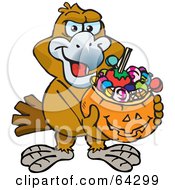 Poster, Art Print Of Trick Or Treating Eagle Holding A Pumpkin Basket Full Of Halloween Candy