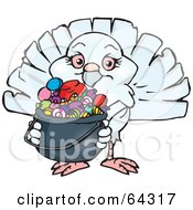 Poster, Art Print Of Trick Or Treating Dove Holding A Pumpkin Basket Full Of Halloween Candy