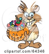 Trick Or Treating Guinea Pig Holding A Pumpkin Basket Full Of Halloween Candy