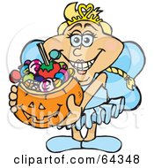 Poster, Art Print Of Trick Or Treating Fairy Holding A Pumpkin Basket Full Of Halloween Candy