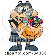 Trick Or Treating Executioner Holding A Pumpkin Basket Full Of Halloween Candy