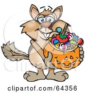 Poster, Art Print Of Trick Or Treating Chipmunk Holding A Pumpkin Basket Full Of Halloween Candy