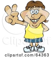 Royalty Free RF Clipart Illustration Of A Peaceful Woman Gesturing A Peace Sign Version 4