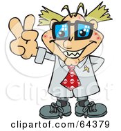 Royalty Free RF Clipart Illustration Of A Peaceful Mad Scientist Gesturing A Peace Sign by Dennis Holmes Designs