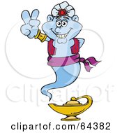 Poster, Art Print Of Peaceful Genie Gesturing A Peace Sign