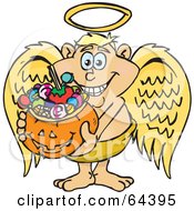 Poster, Art Print Of Trick Or Treating Angel Guy Holding A Pumpkin Basket Full Of Halloween Candy