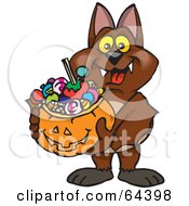 Poster, Art Print Of Trick Or Treating Vampire Bat Holding A Pumpkin Basket Full Of Halloween Candy