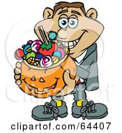 Poster, Art Print Of Trick Or Treating Man Holding A Pumpkin Basket Full Of Halloween Candy - Version 4