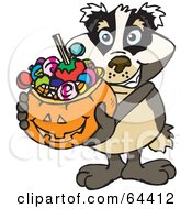 Poster, Art Print Of Trick Or Treating Badger Holding A Pumpkin Basket Full Of Halloween Candy